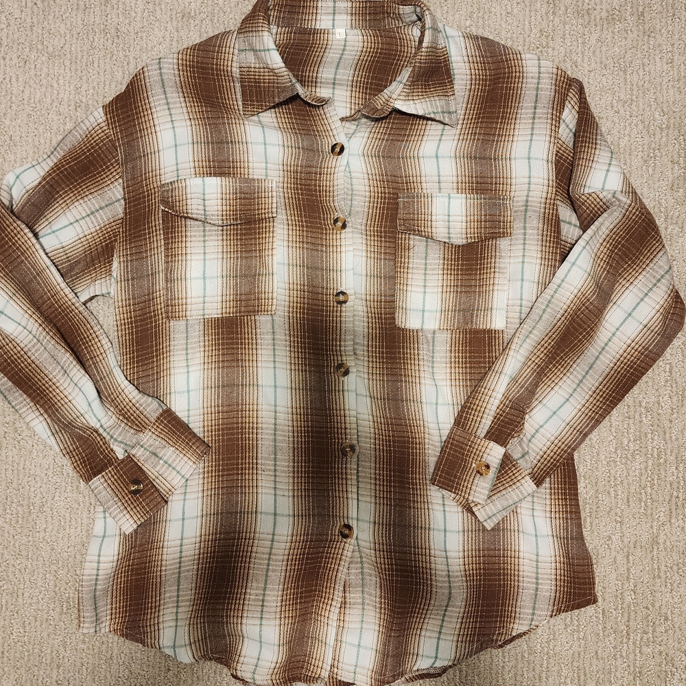Brown Plaid Button-Up Shirt